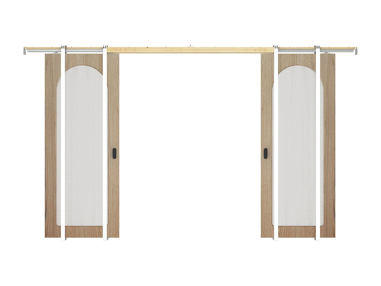 Puerta corredera doble empotrada en madera y MDF - Arco de vidrio templado acanalado - 2 x Alt.205 x An.83 cm - ODEZA