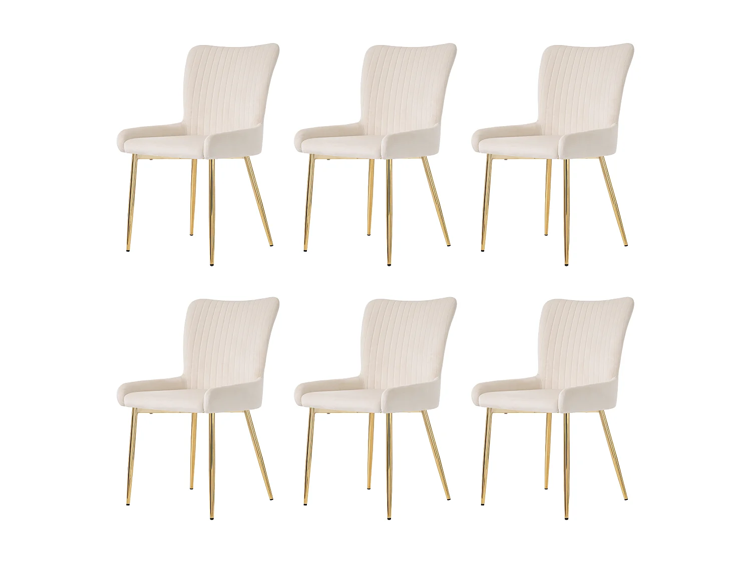 Lot de 6 chaises en velours avec pieds en métal – beige et doré