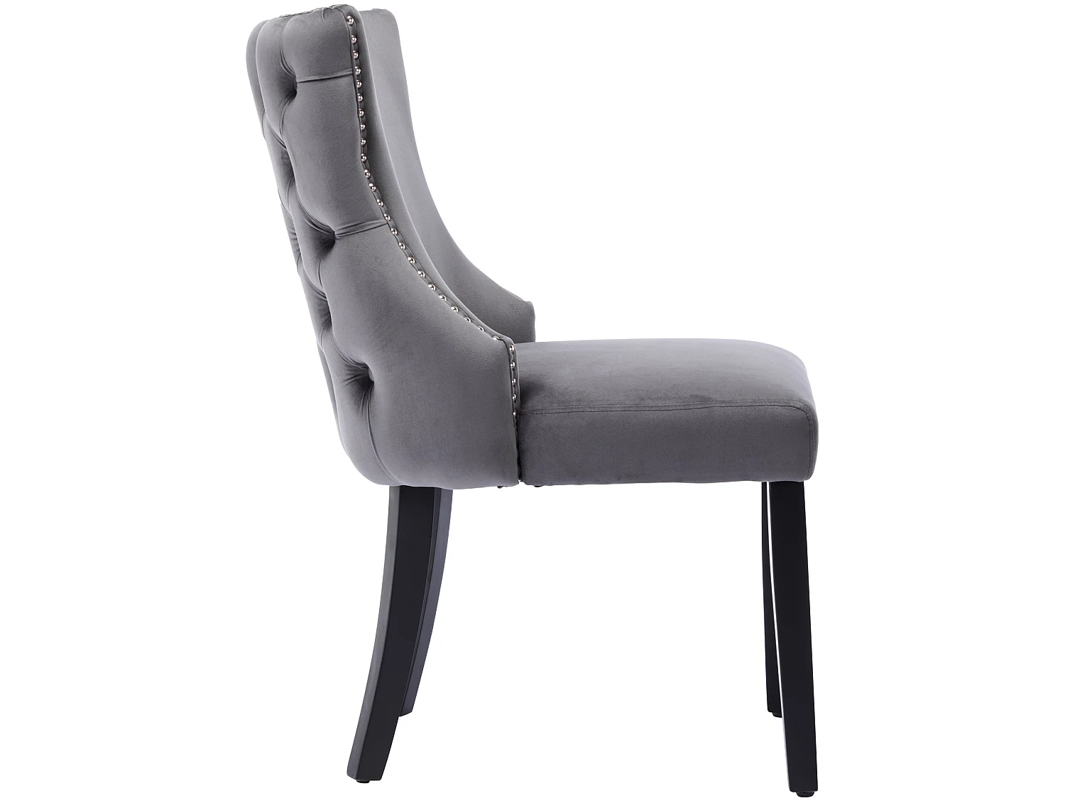 Lot de 6 chaises en velours, piètement bois massif, dossier capitonné – gris