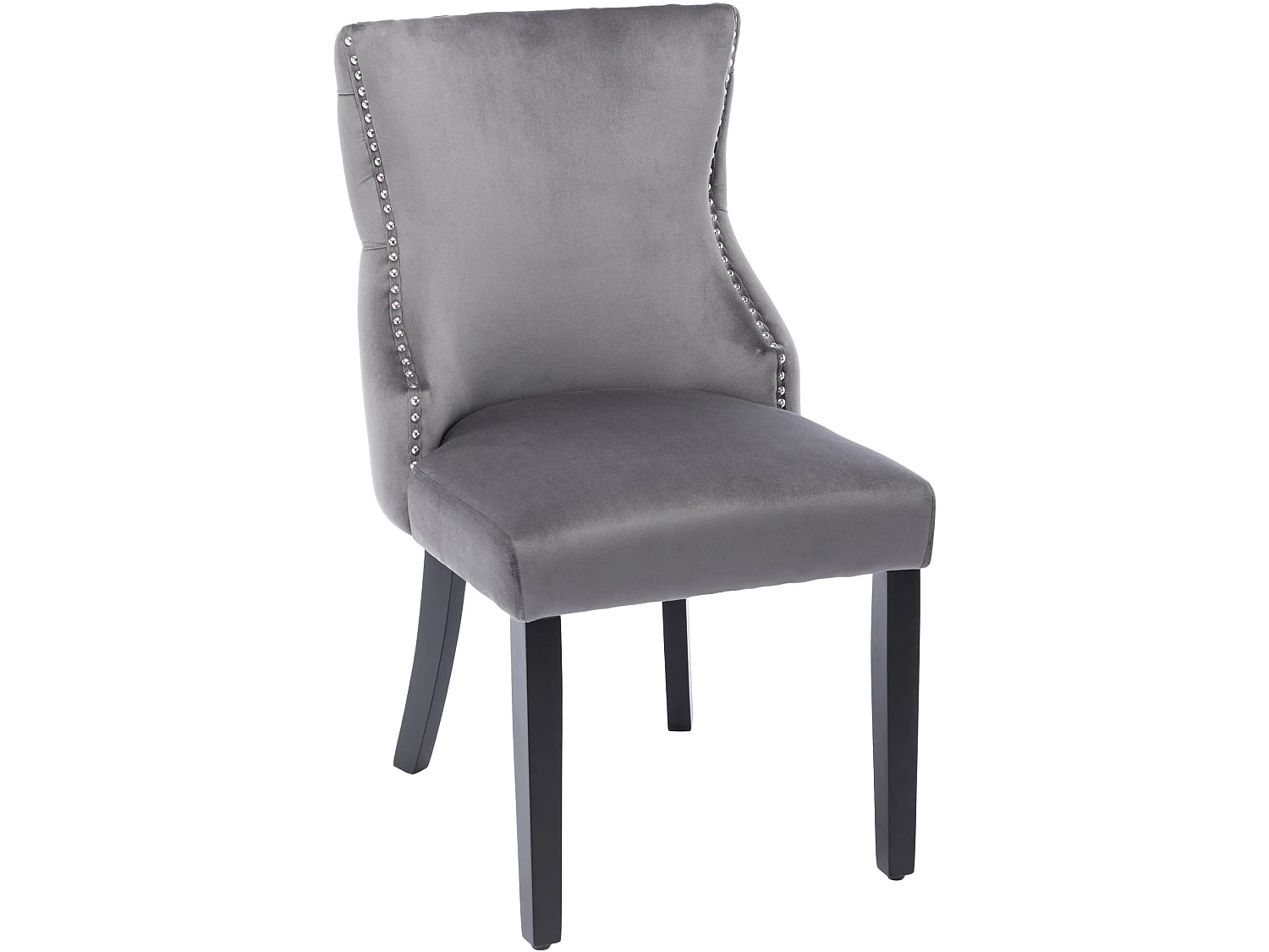 Lot de 6 chaises en velours, piètement bois massif, dossier capitonné – gris
