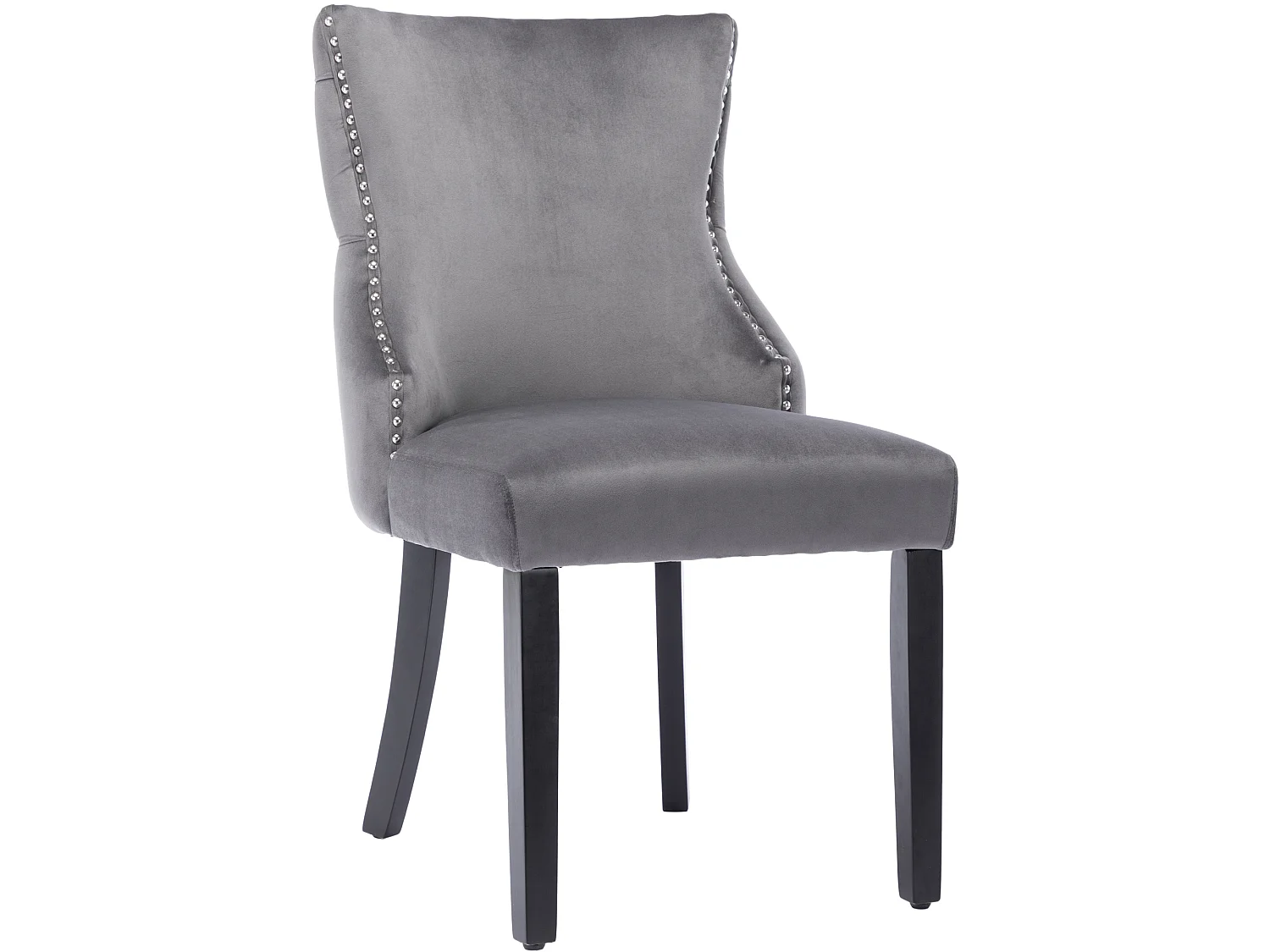 Lot de 6 chaises en velours, piètement bois massif, dossier capitonné – gris