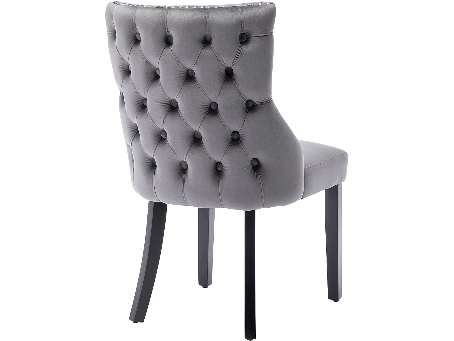 Lot de 6 chaises en velours, piètement bois massif, dossier capitonné – gris