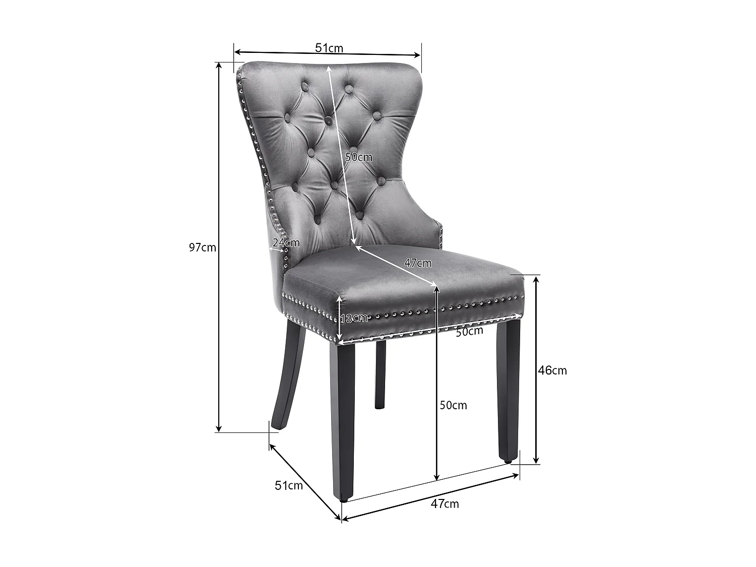 Juego de 2 sillas de terciopelo con patas de madera maciza – gris