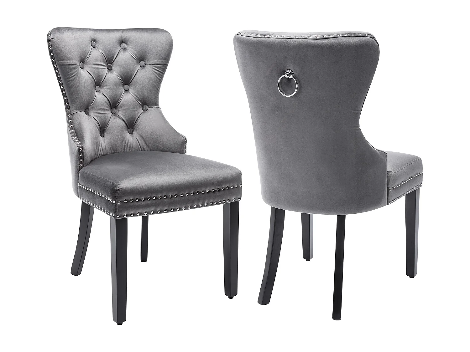 Juego de 2 sillas de terciopelo con patas de madera maciza – gris