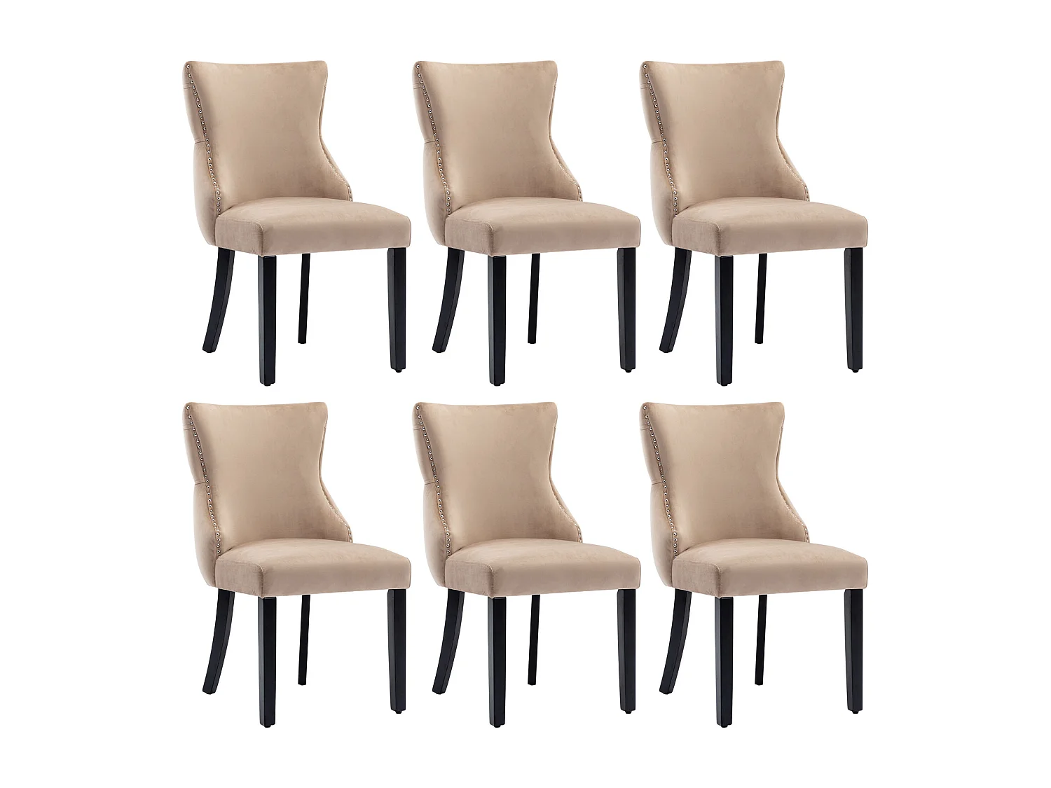 Lot de 6 chaises de salle à manger en velours et bois massif – beige