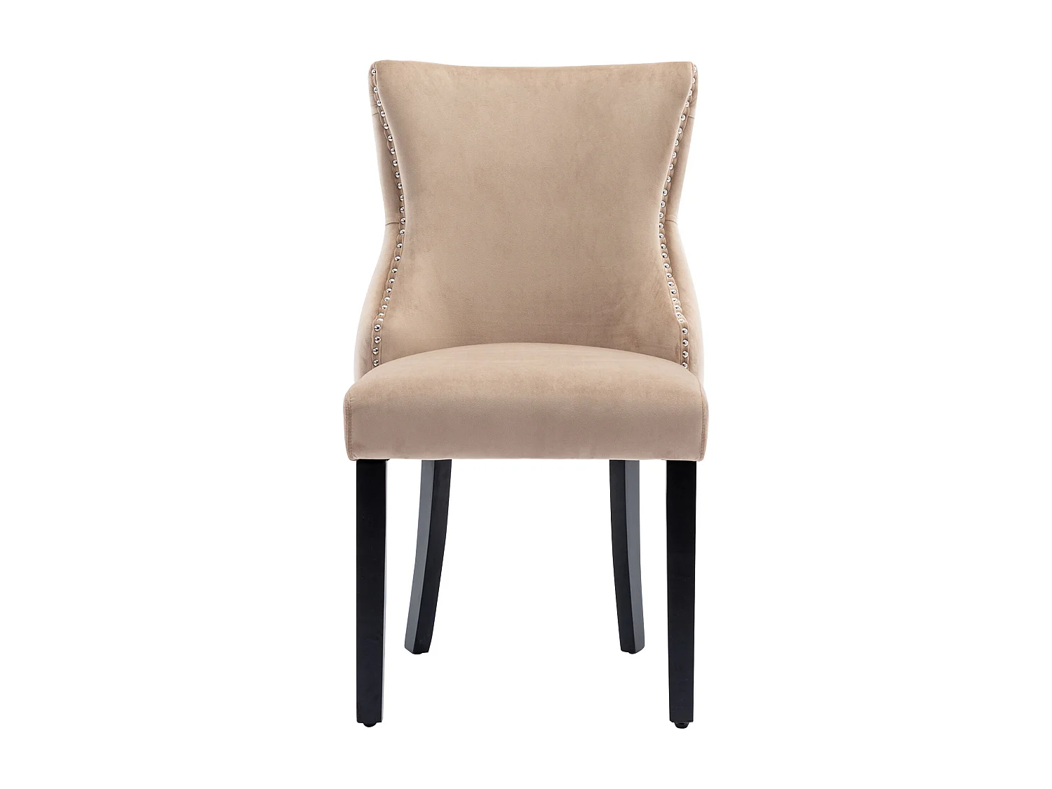 Lot de 6 chaises de salle à manger en velours et bois massif – beige