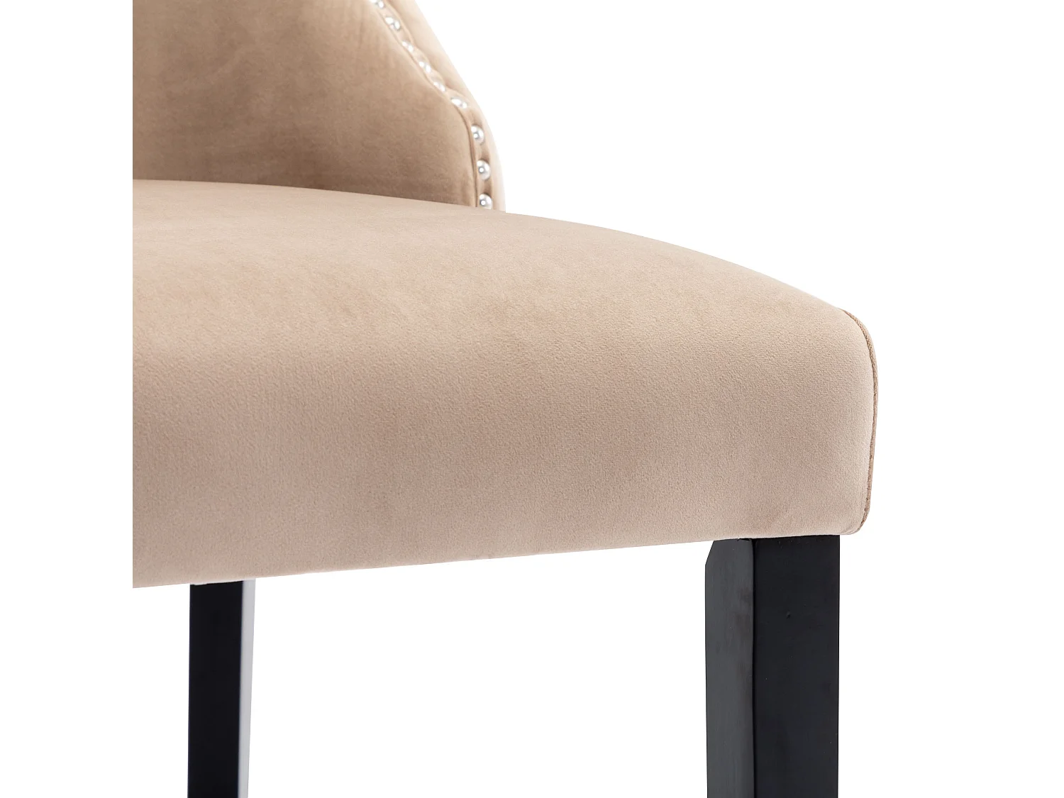 Lot de 6 chaises de salle à manger en velours et bois massif – beige