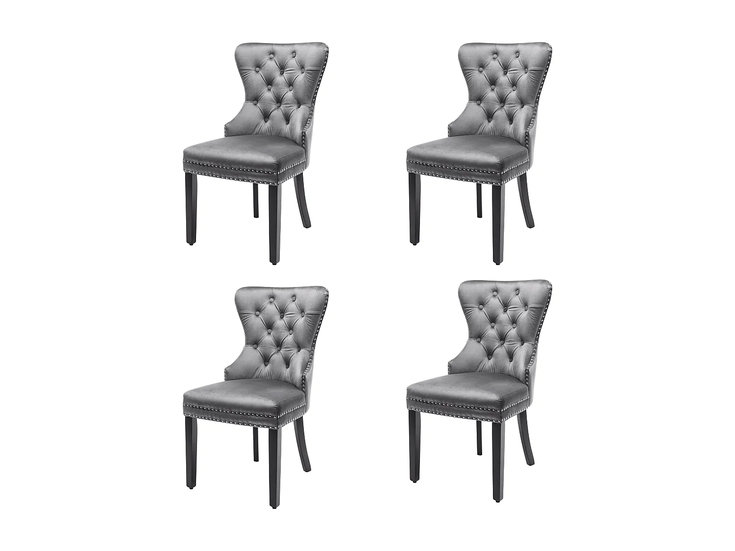 Lot de 4 chaises en velours avec structure bois massif – gris