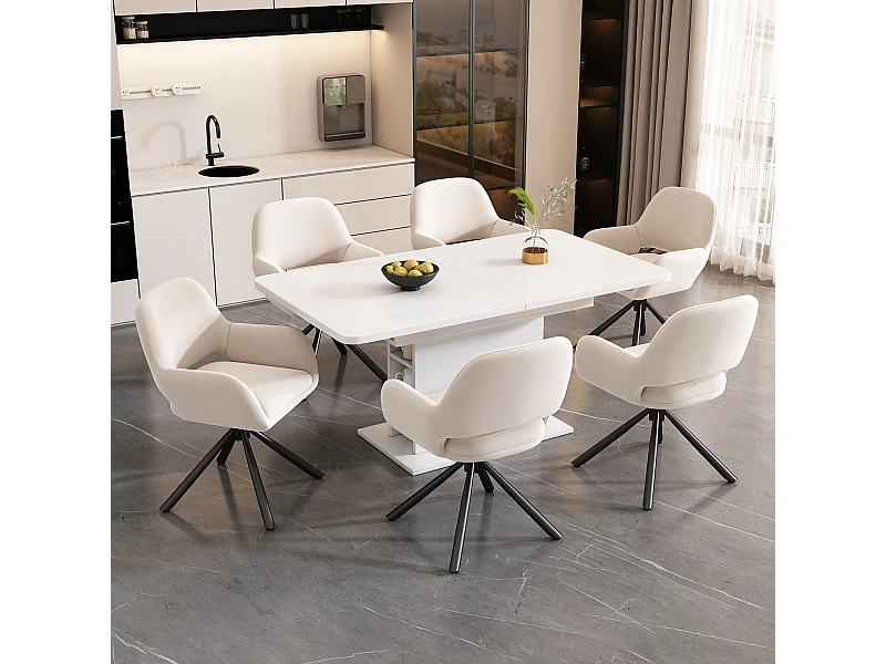 Lot de 6 chaises en velours pivotantes avec accoudoirs – beige