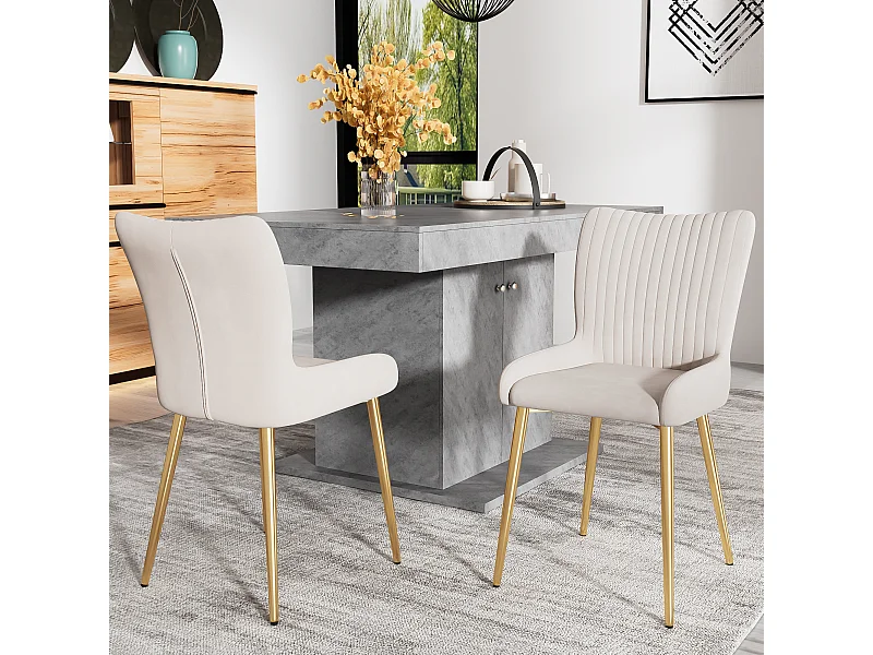 2er-Set Samtstühle mit goldenen Metallbeinen – beige