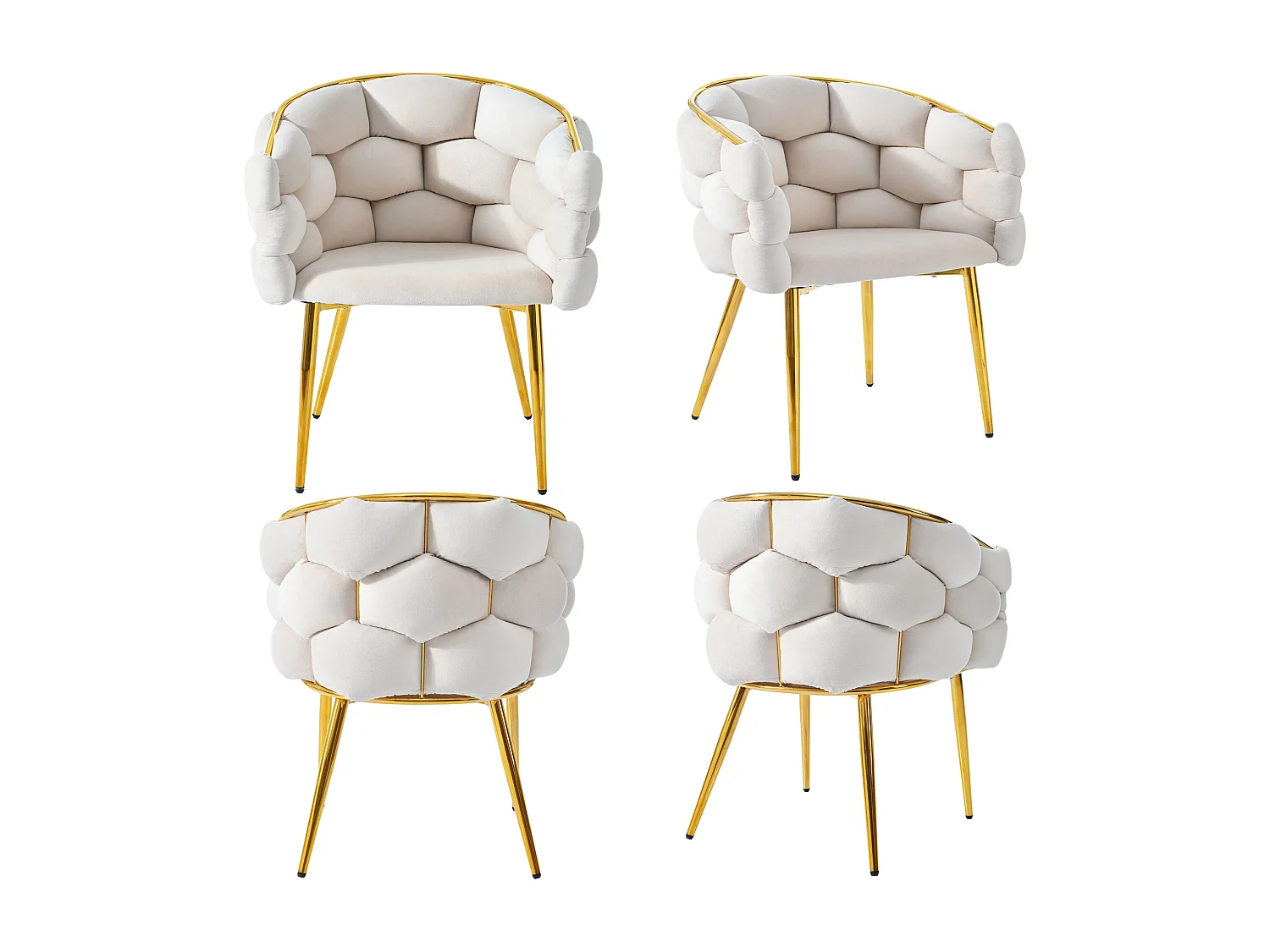 Set aus 2 Samt- und Metallstühlen, goldene Rückenlehne – Beige