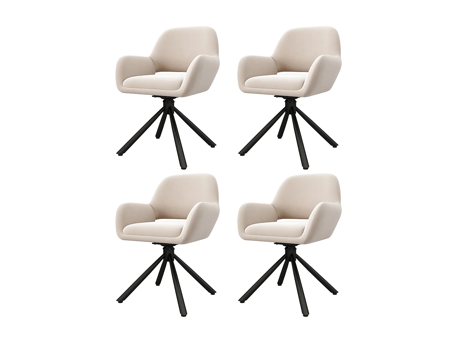 4er-Set drehbare Samtstühle mit Armlehnen, modernes Design – beige