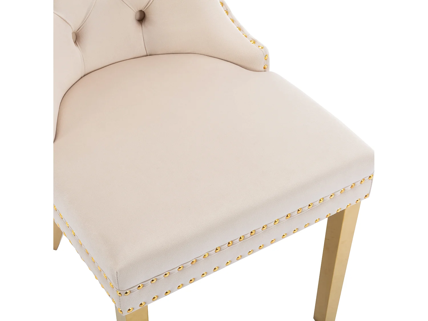 Fluwelen eetkamerstoel, gouden metalen poten – beige