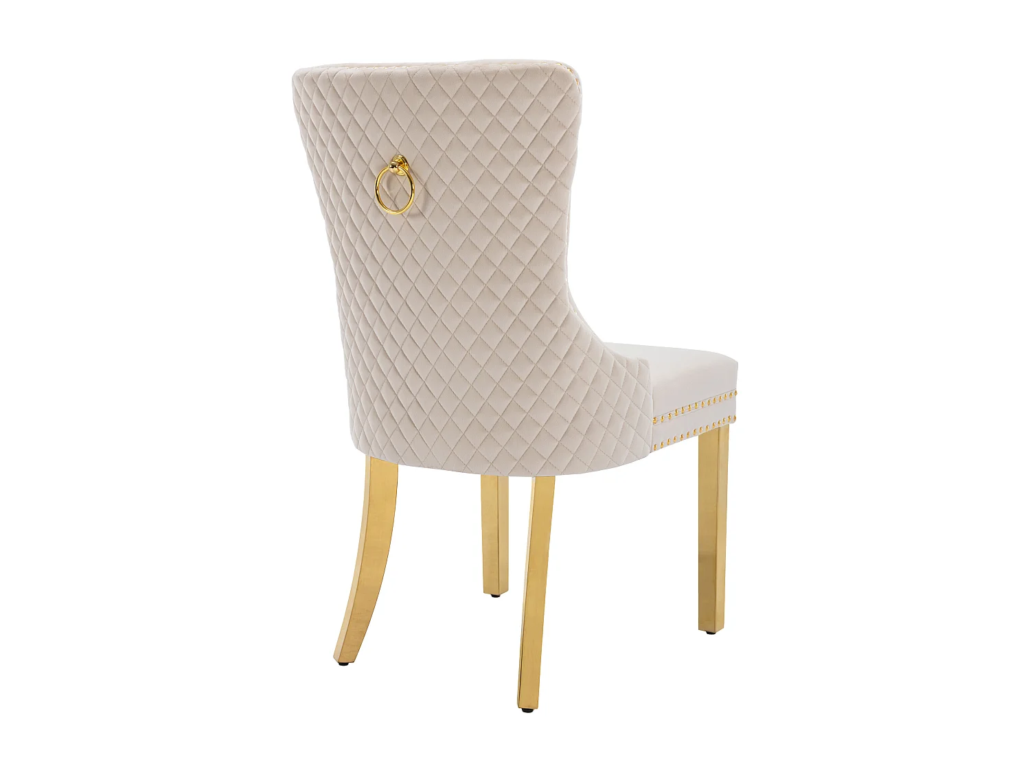 Fluwelen eetkamerstoel, gouden metalen poten – beige