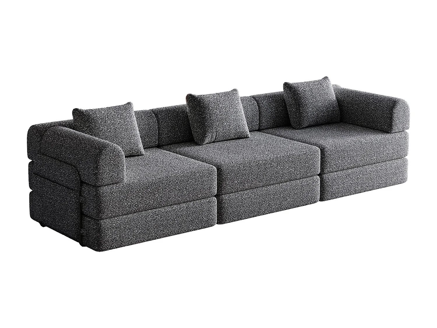 Canapé 3 places gris - Canapé droit avec espace de rangement et 3 structures métalliques - chenille