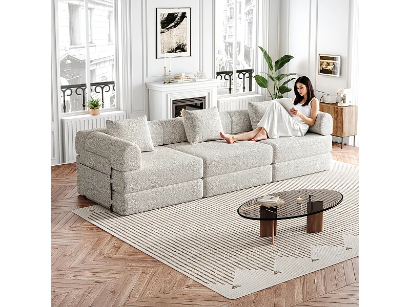 Canapé 3 places kaki - Canapé droit avec espace de rangement et 3 structures métalliques - chenille