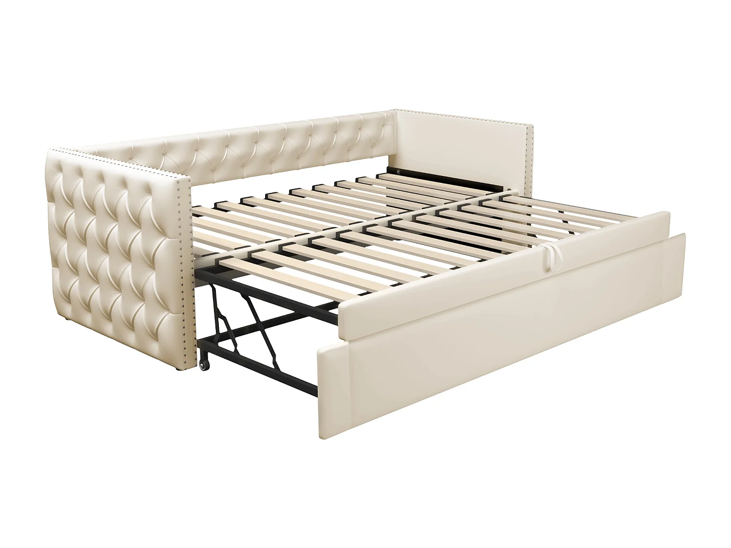 Letto per bambini 90x200 cm - Per bambini Letto 90x200 cm - con rete a doghe - in velluto - beige - senza materasso