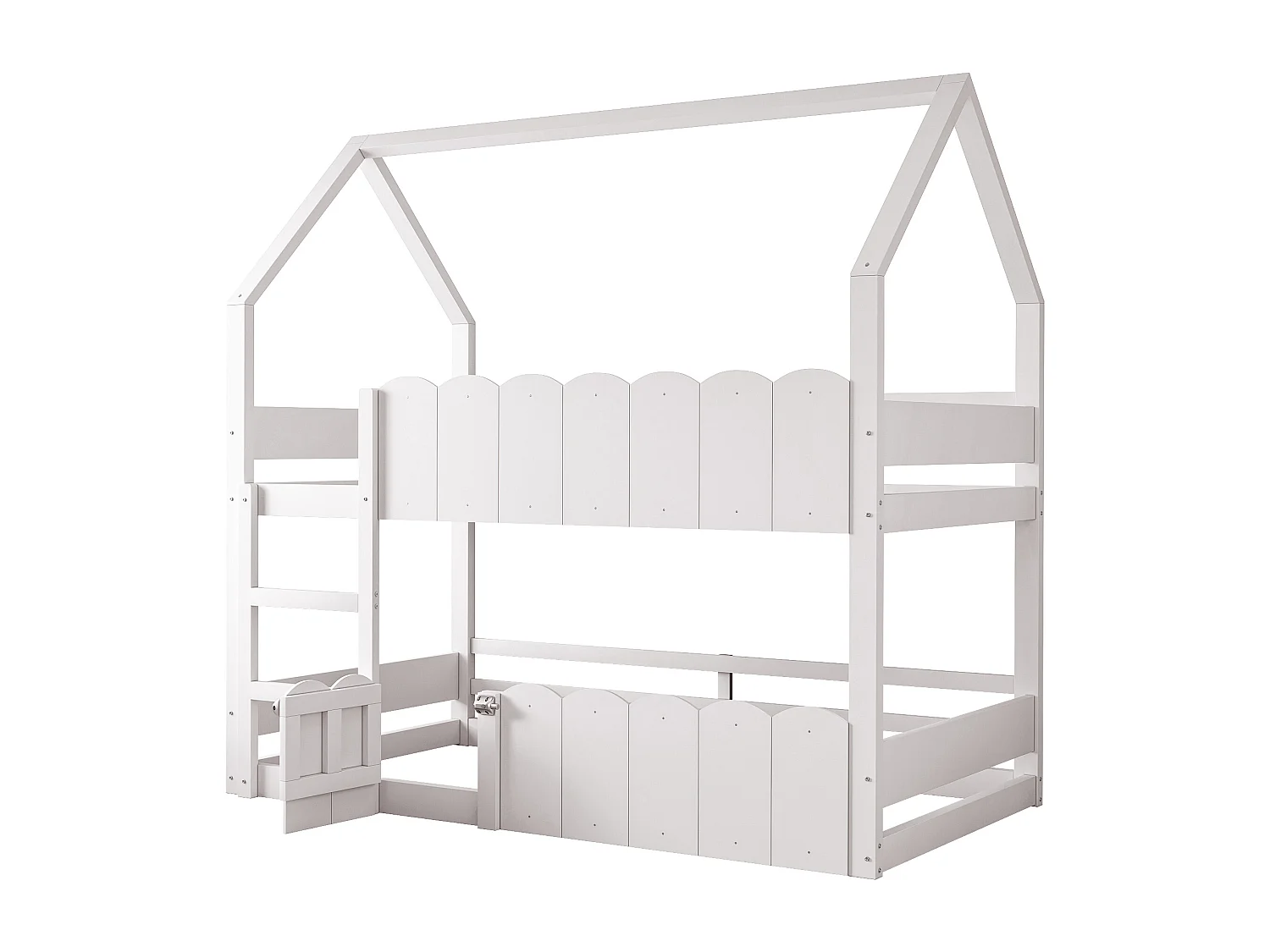 Litera de 90 x 200 cm - Cama infantil con barandillas de seguridad y escalera - madera blanca - colchón no incluido