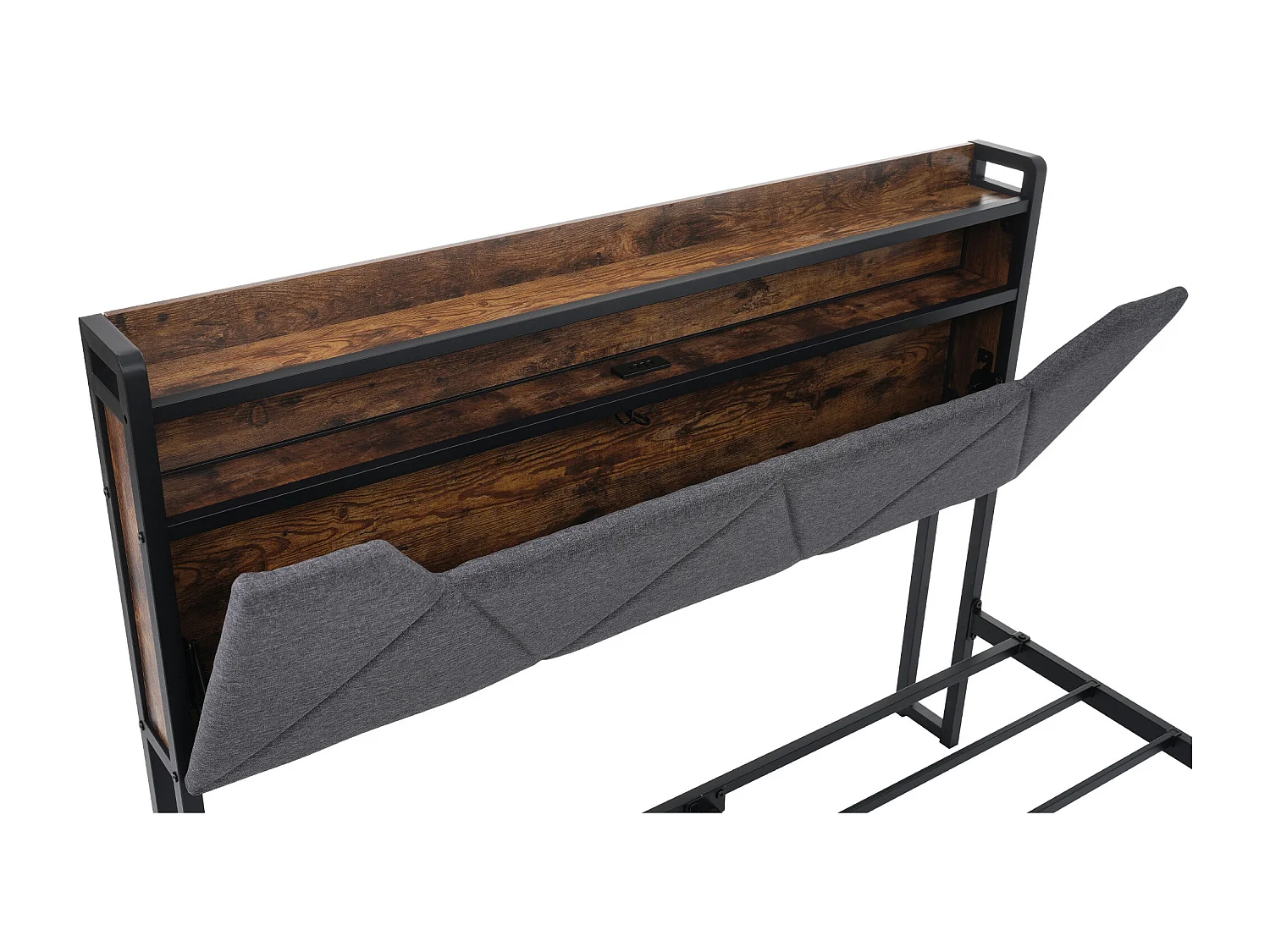 Cama para adultos de 140 x 200 cm - con cabecero con almacenaje, 2 cajones, USB, Tipo C, iluminación LED - lino gris - colchón incluido