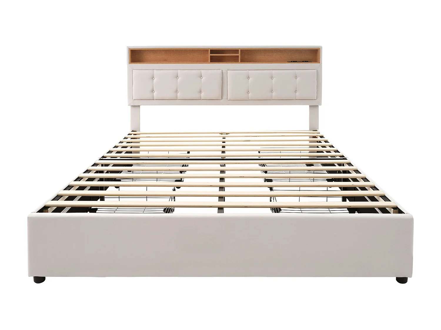 Cama para adultos de 160 x 200 cm - con cabecero con almacenaje, 4 cajones, USB/Tipo C, somier - lino - beige - colchón incluido