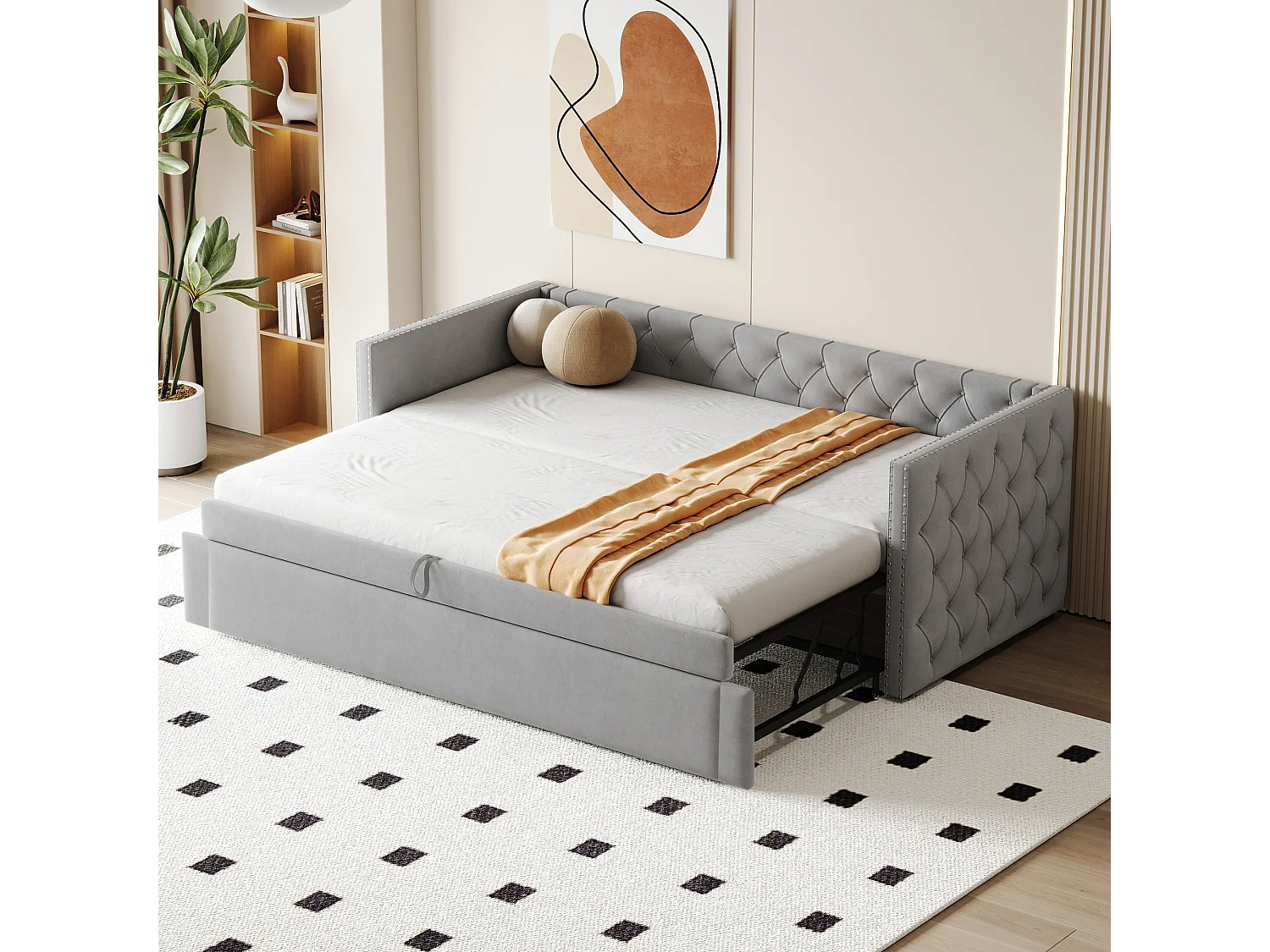 Kinderbed 90x200 cm - met lattenbodem - in fluweel - grijs - zonder matras