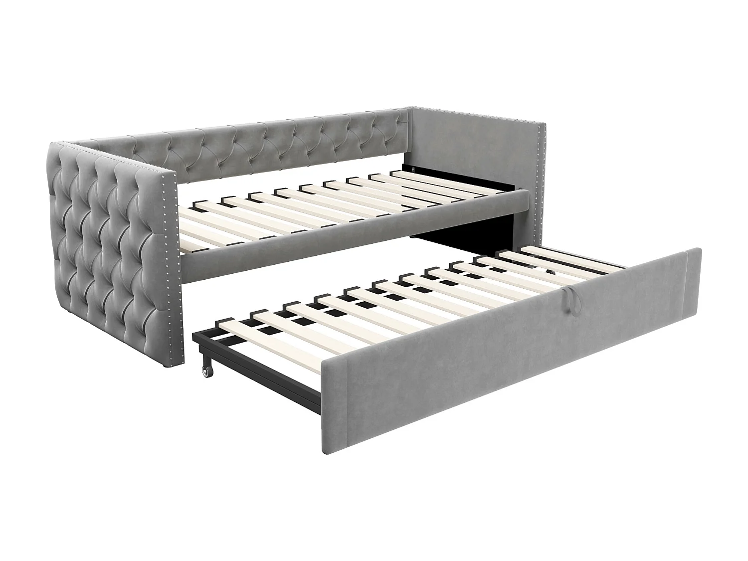 Kinderbed 90x200 cm - met lattenbodem - in fluweel - grijs - zonder matras