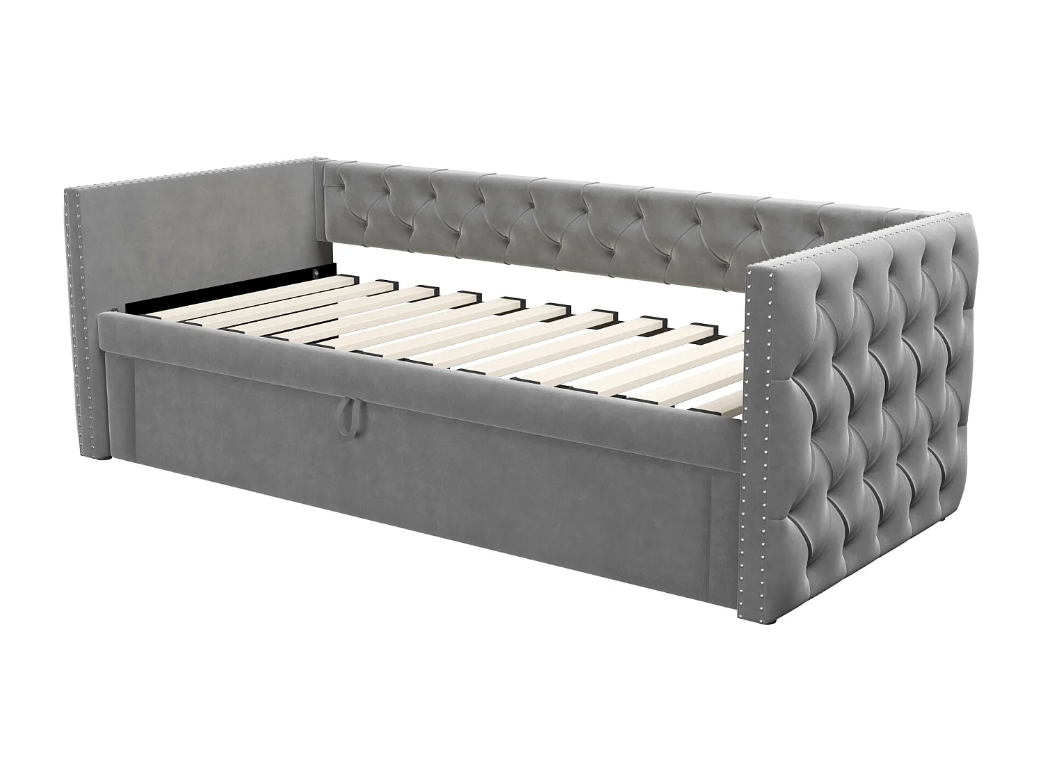 Kinderbed 90x200 cm - met lattenbodem - in fluweel - grijs - zonder matras