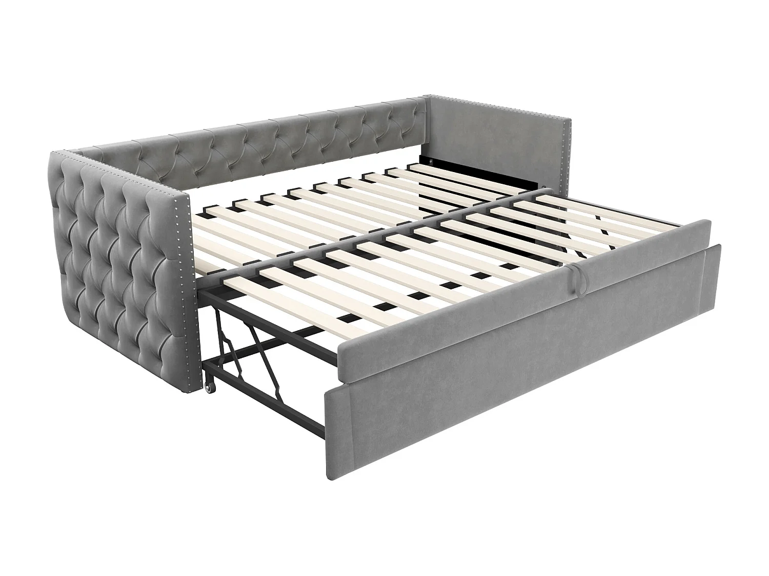 Kinderbed 90x200 cm - met lattenbodem - in fluweel - grijs - zonder matras