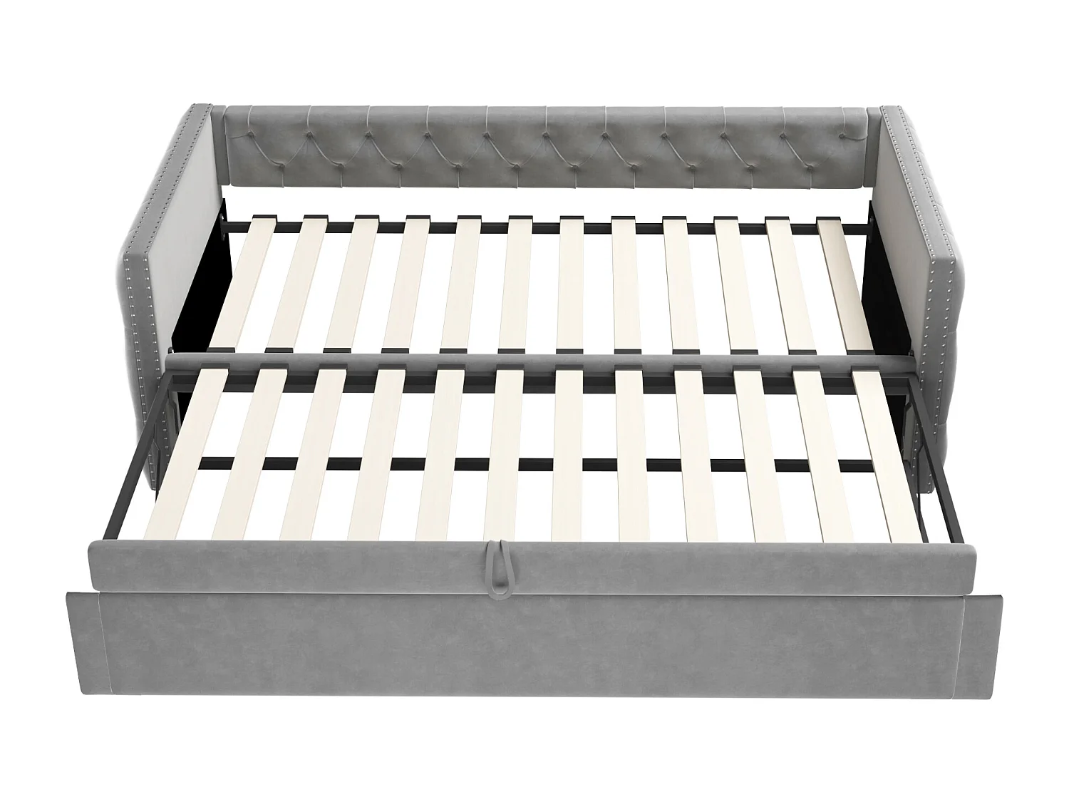 Kinderbed 90x200 cm - met lattenbodem - in fluweel - grijs - zonder matras