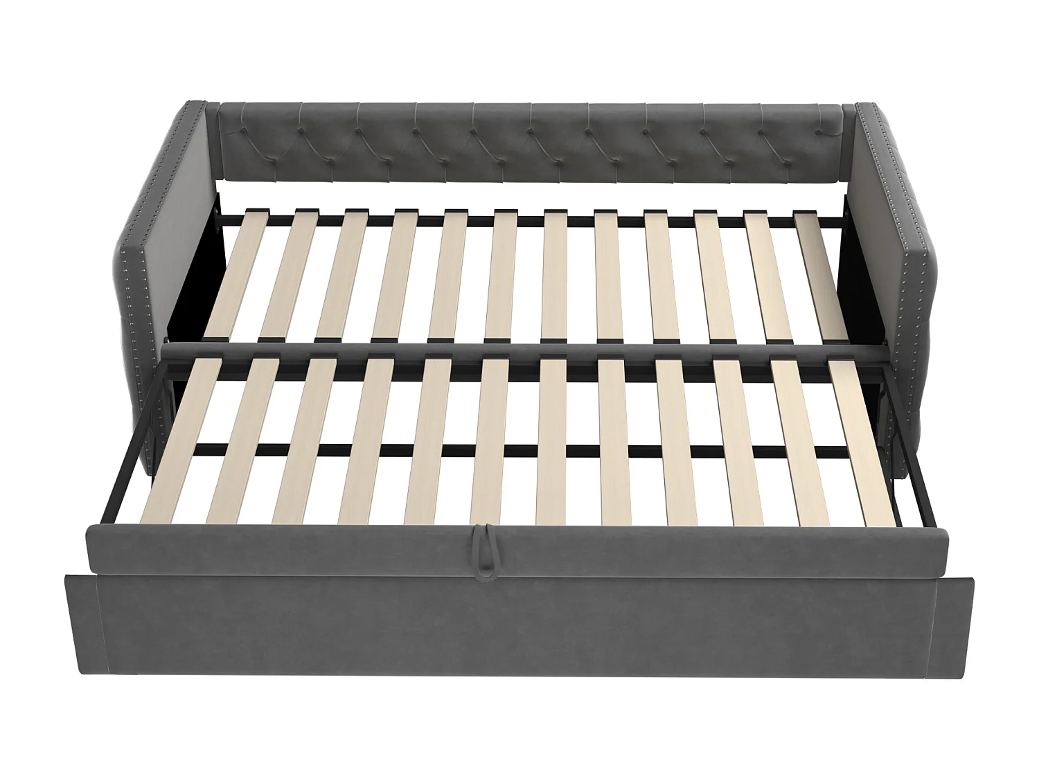 Letto per bambini 90x200 cm - con rete a doghe - in velluto - grigio - senza materasso