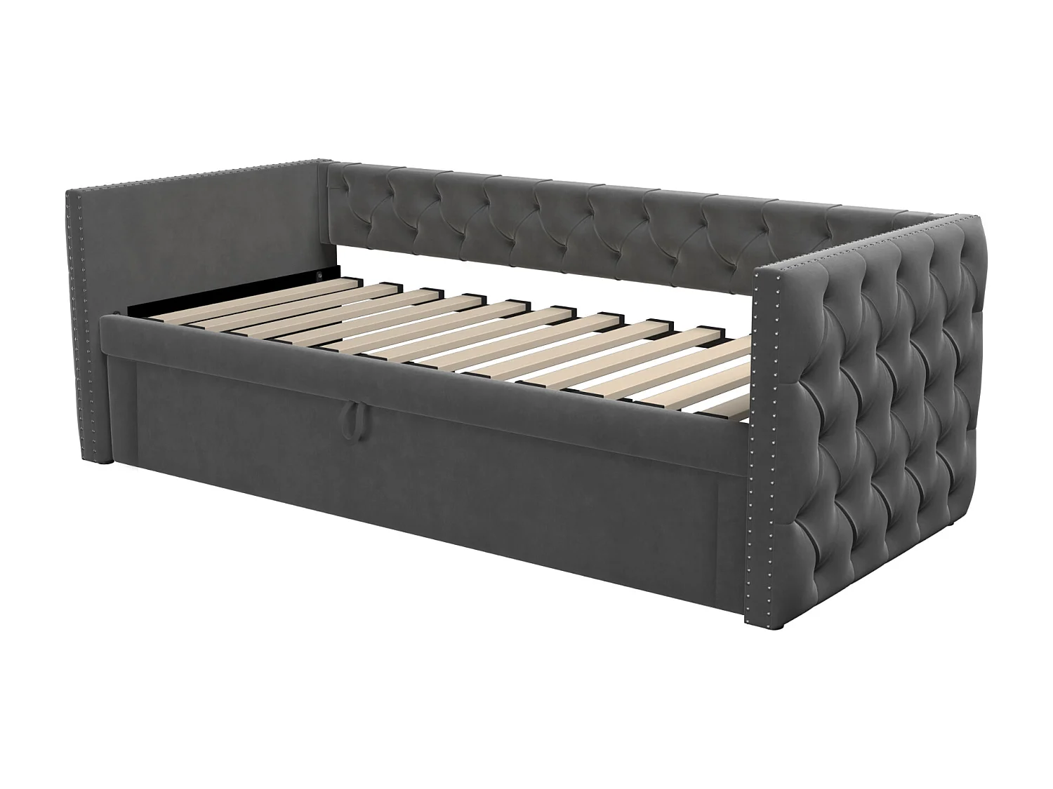 Letto per bambini 90x200 cm - con rete a doghe - in velluto - grigio - senza materasso