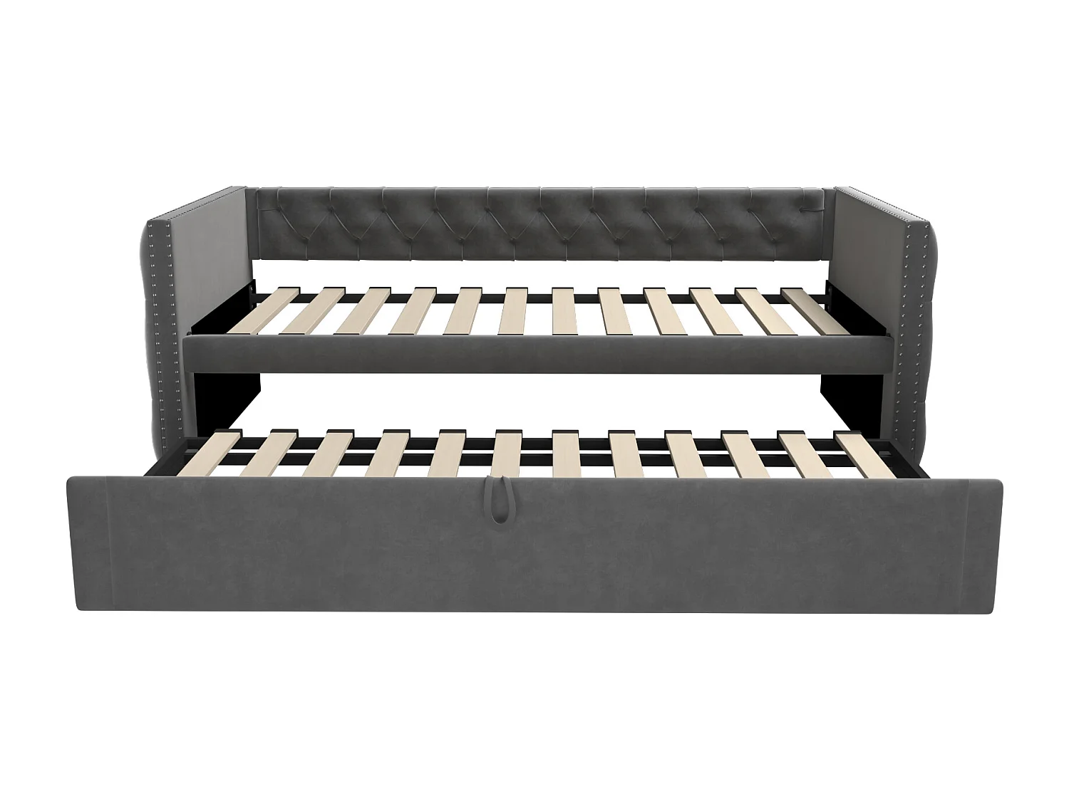 Letto per bambini 90x200 cm - con rete a doghe - in velluto - grigio - senza materasso