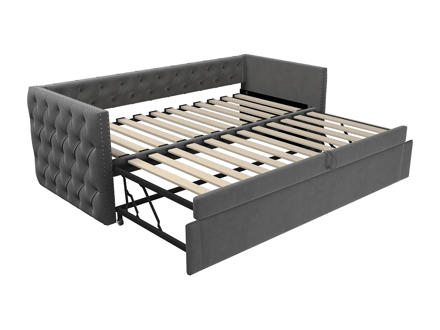 Letto per bambini 90x200 cm - con rete a doghe - in velluto - grigio - senza materasso