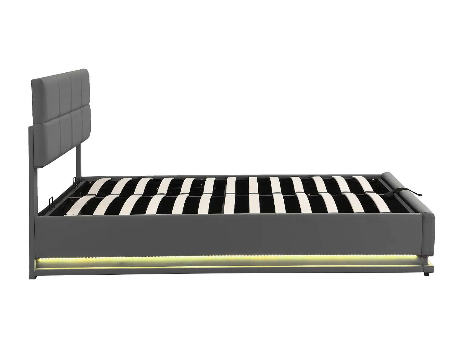 Bett mit Stauraum 180 x 200 cm – mit verstellbarem Kopfteil und LED-Beleuchtung – dunkelgraues PU – Matratze nicht im Lieferumfang enthalten