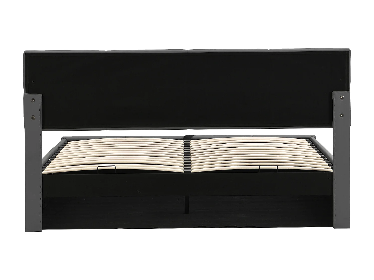 Bett mit Stauraum 180 x 200 cm – mit verstellbarem Kopfteil und LED-Beleuchtung – dunkelgraues PU – Matratze nicht im Lieferumfang enthalten