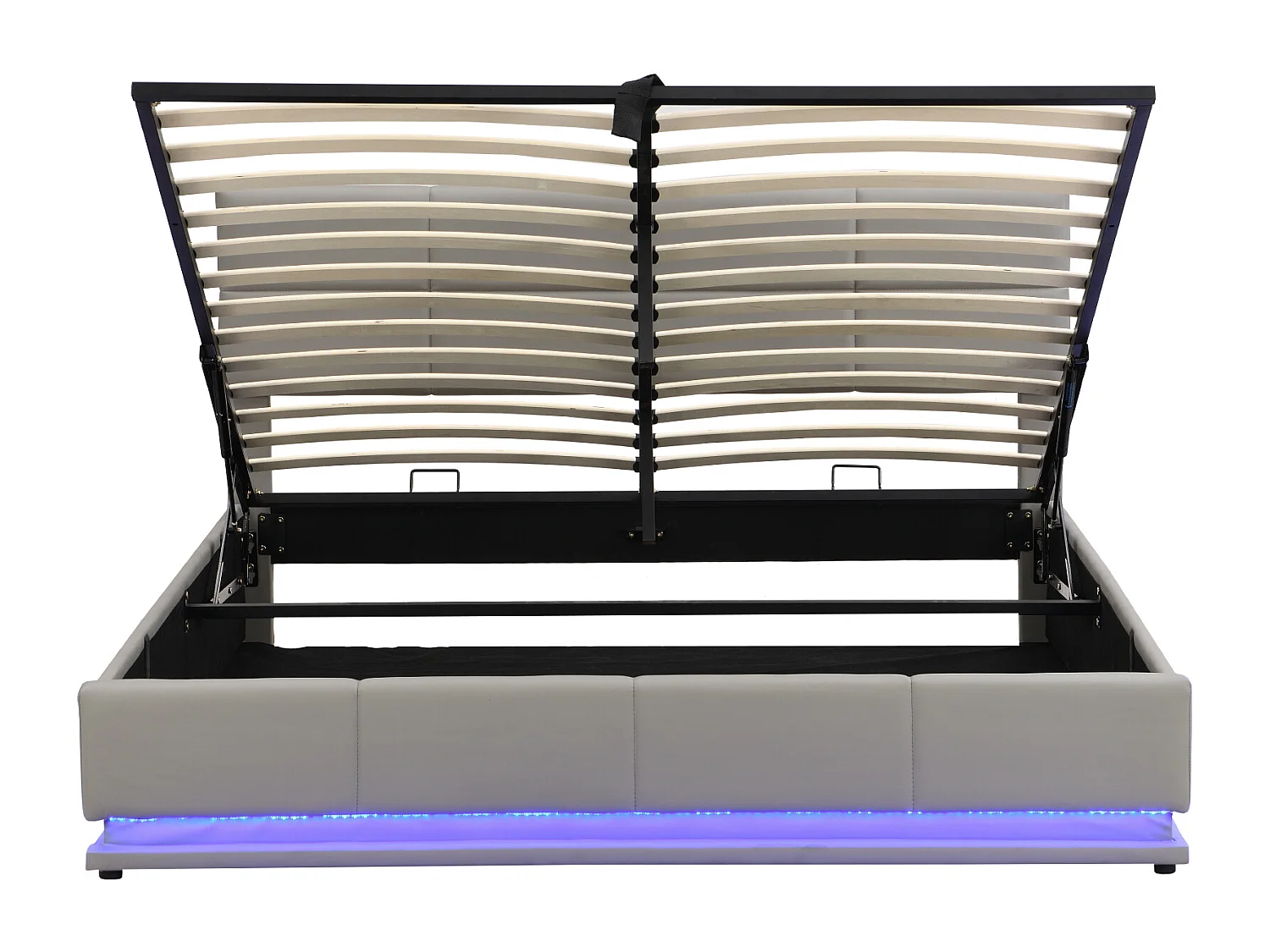 Bett mit Stauraum 180 x 200 cm – mit verstellbarem Kopfteil und LED-Beleuchtung – hellgraues PU – Matratze nicht im Lieferumfang enthalten