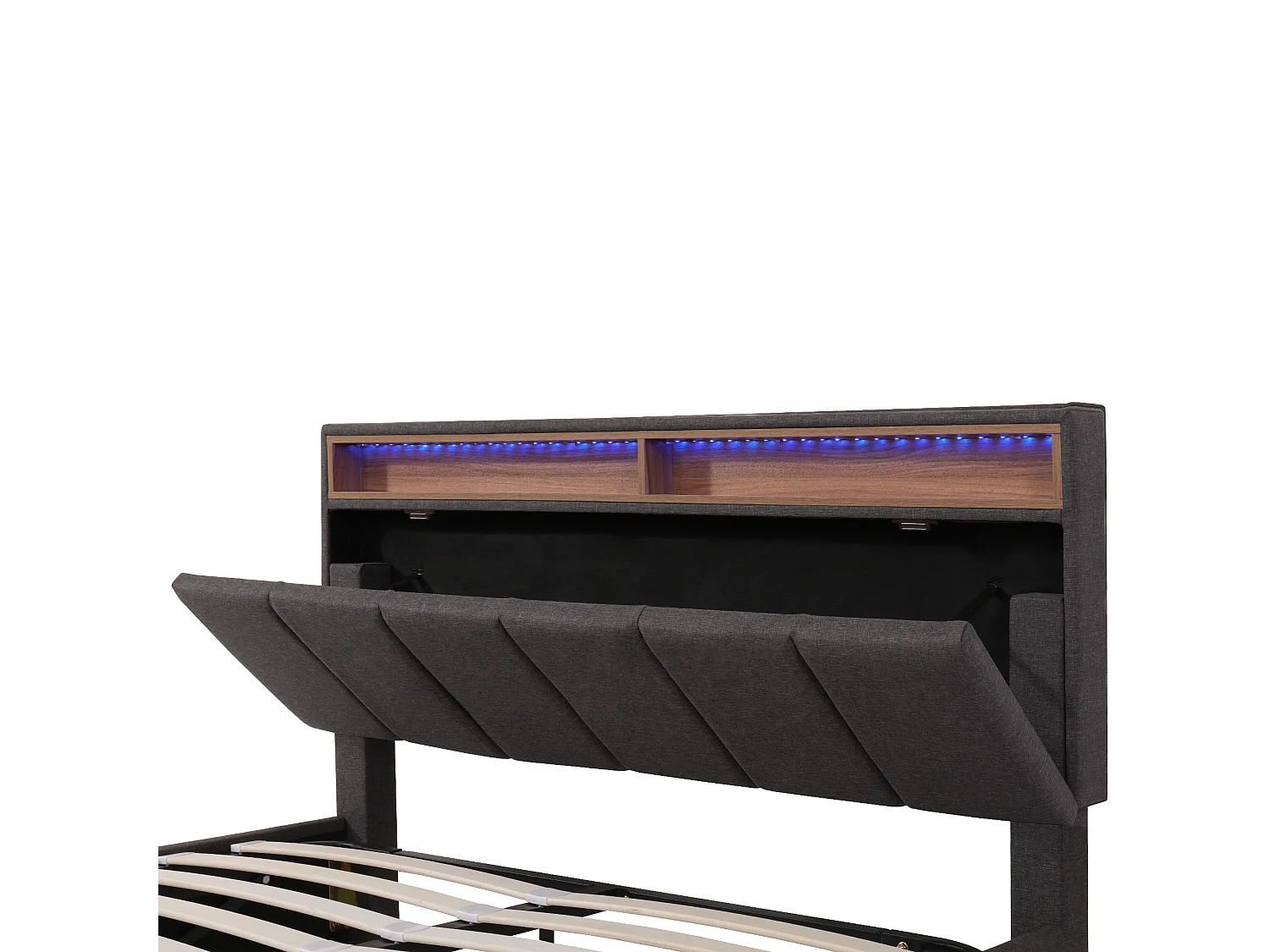 Cama con almacenaje de 140x200 cm - Cama para adultos con iluminación LED y cajones - Gris lino - Colchón no incluido