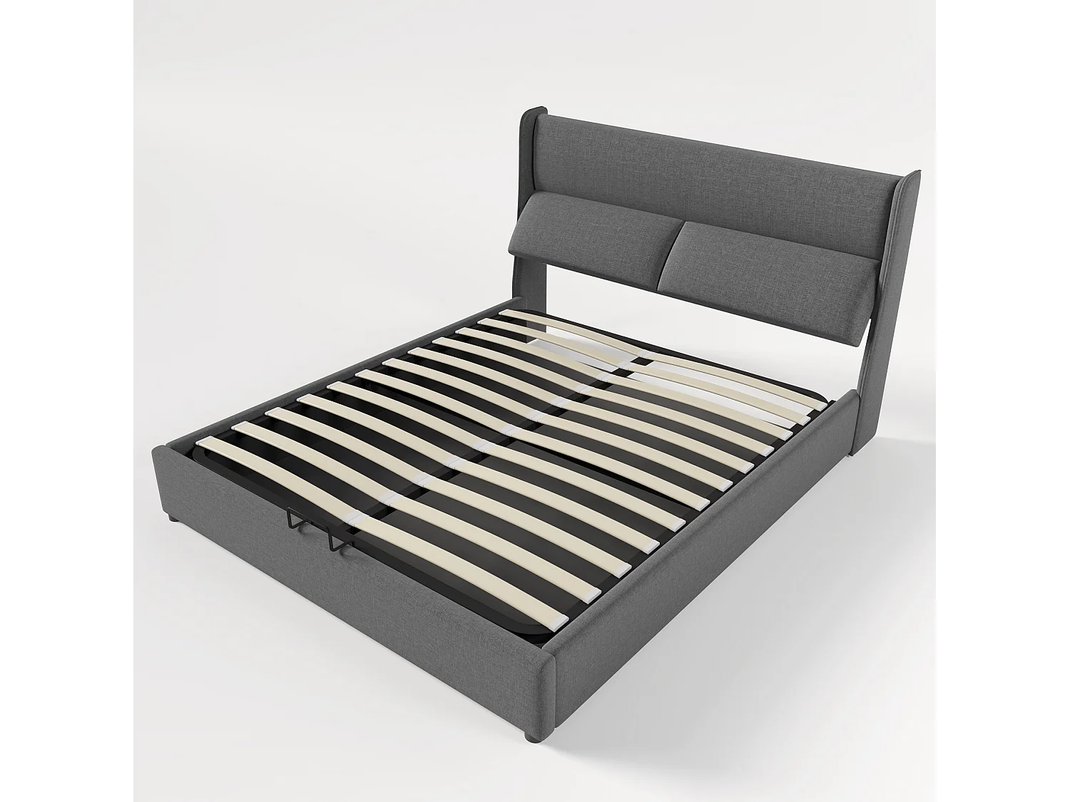 160x200 cm Opbergbed - Tweepersoonsbed met verstelbaar hoofdeinde - Linnengrijs - Matras niet inbegrepen