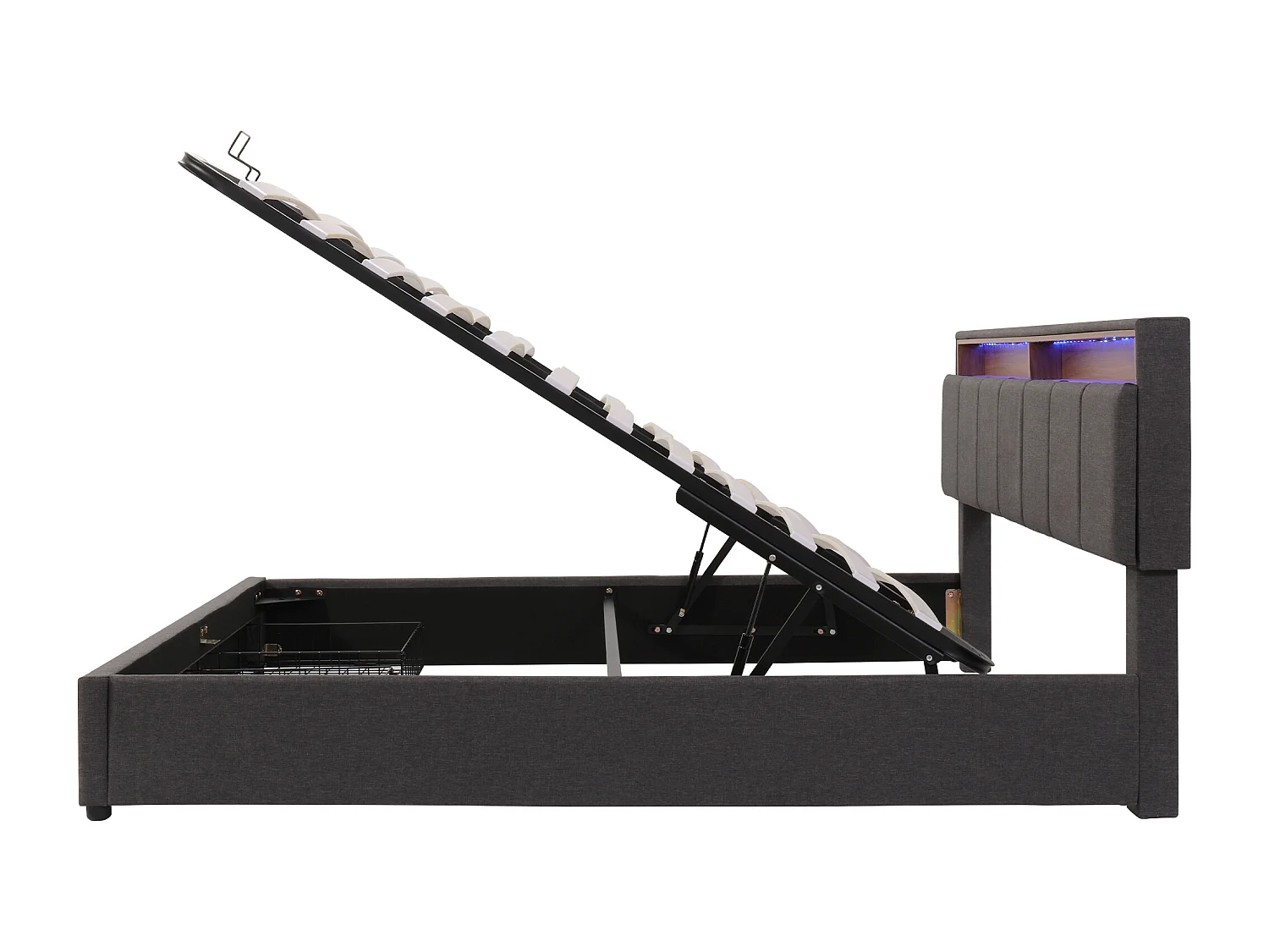 Opbergbed 180x200 cm - Volwassen bed met LED-verlichting en lades - linnengrijs - matras niet inbegrepen