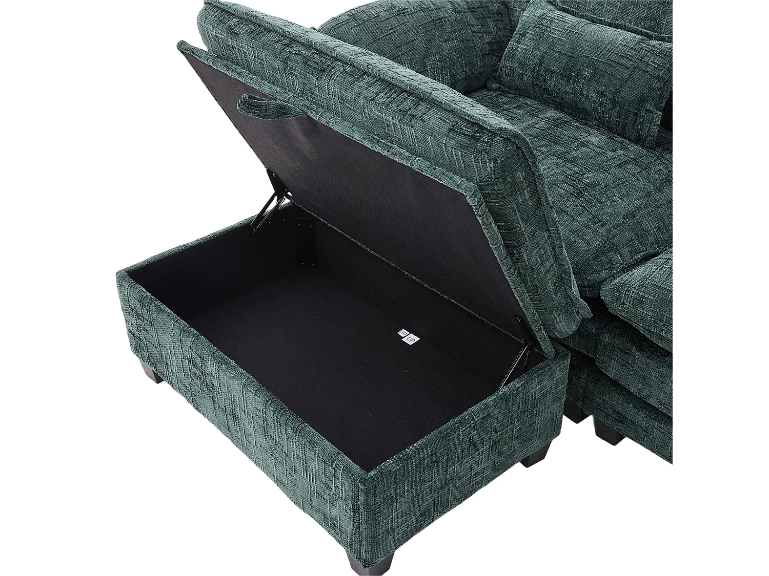 Sofá de 3 plazas con otomana - Sofá esquinero con soporte para teléfono y bolsillos laterales - Chenilla verde esmeralda