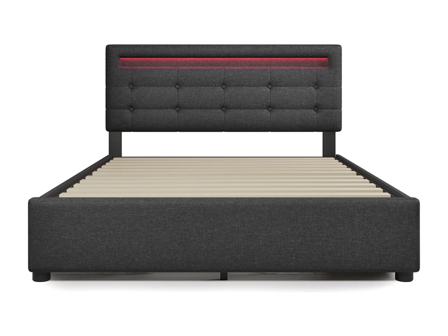 Cama de adulto 140x200 cm - Cama doble con 2 cajones y lámpara LED - ropa de cama gris - colchón incluido