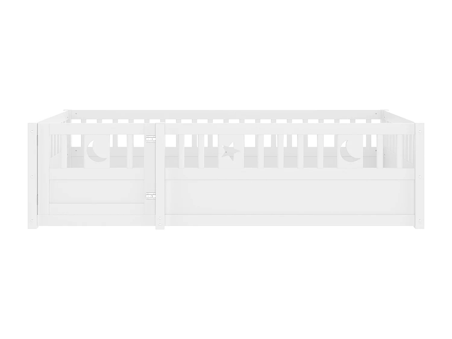 Cama infantil blanca de 90 x 190 cm - Cama individual con barandillas de seguridad y puerta - sin somier de láminas - colchón no incluido