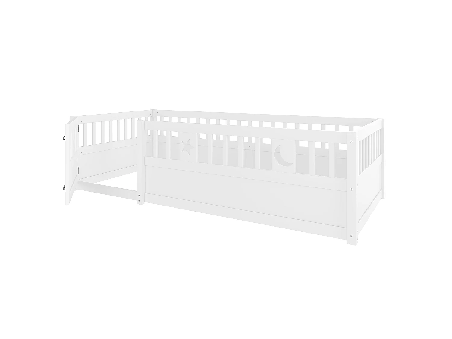 Lit enfant blanc 90 x 190 cm - Lit simple avec barrières de sécurité et porte - sans sommier - matelas non inclus