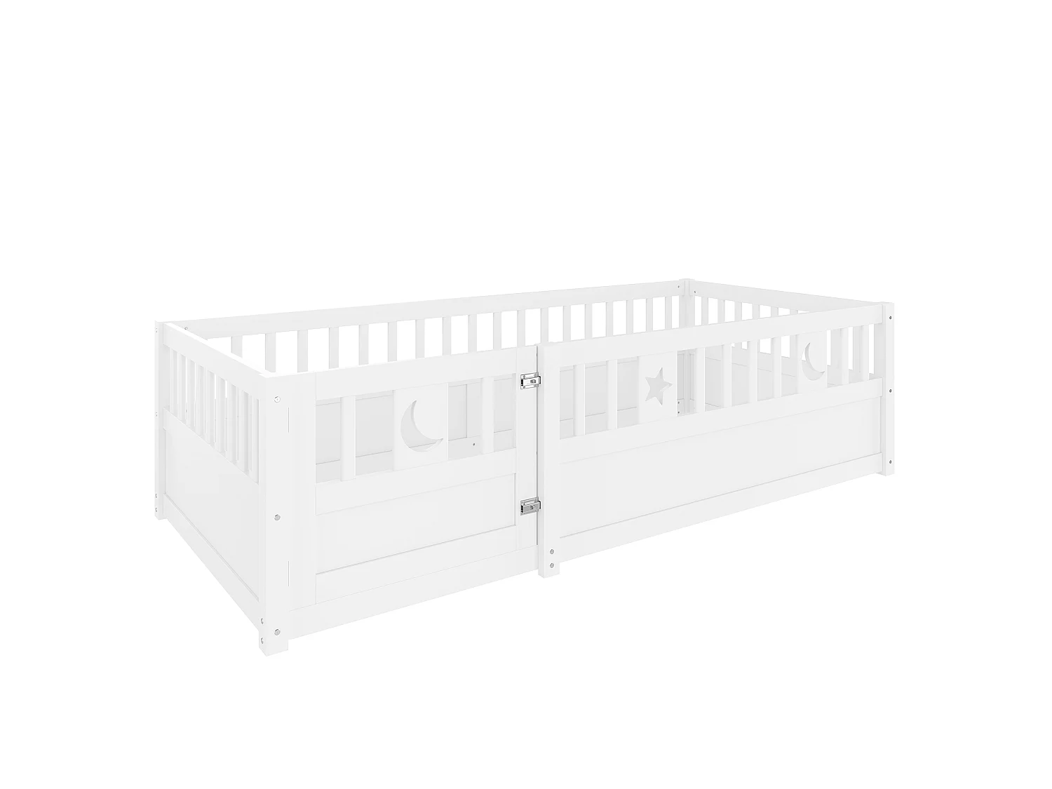 Lit enfant blanc 90 x 190 cm - Lit simple avec barrières de sécurité et porte - sans sommier - matelas non inclus