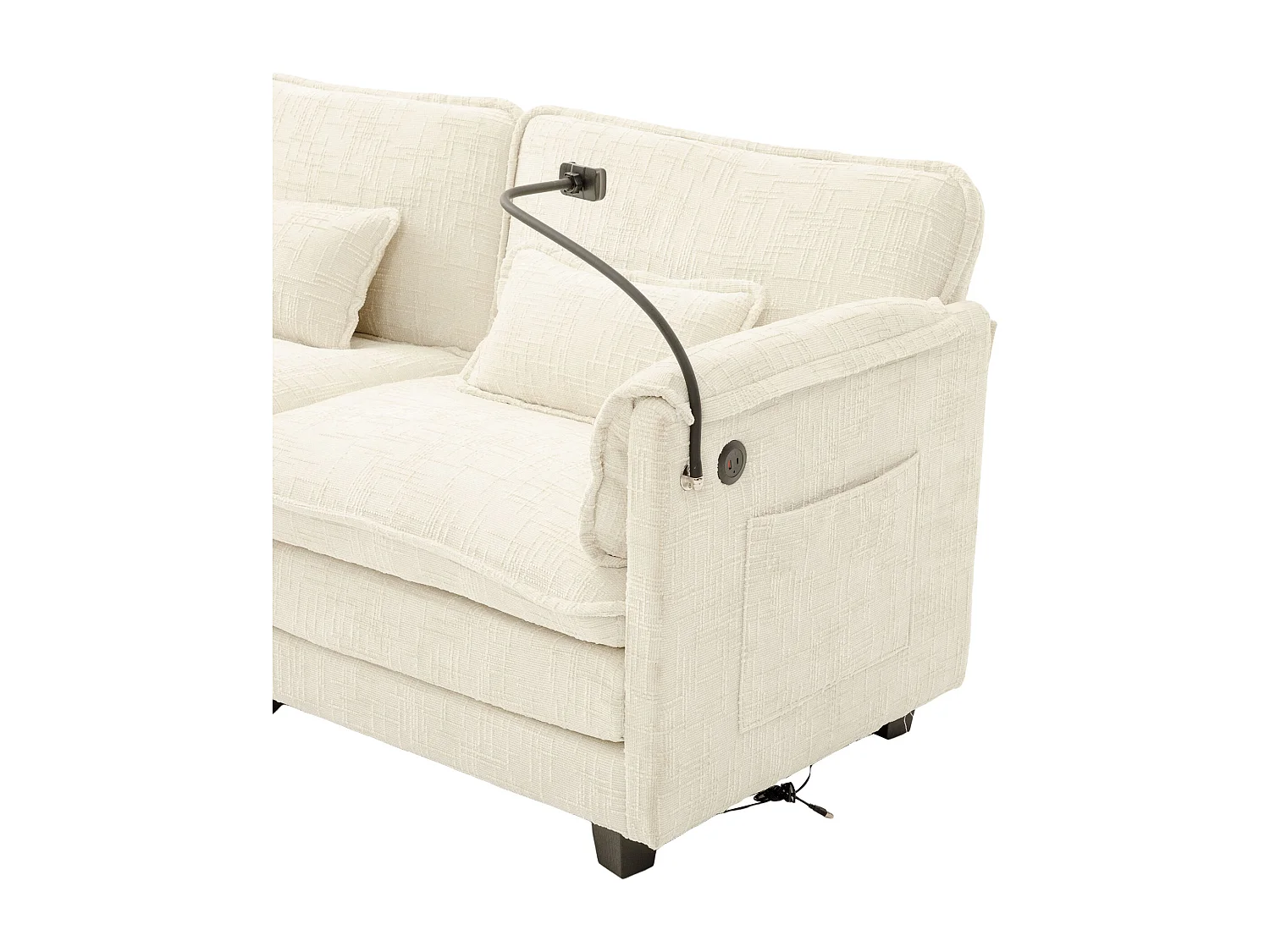 Sofá de 3 plazas con otomana - Sofá esquinero con soporte para teléfono y bolsillos laterales - chenilla beige