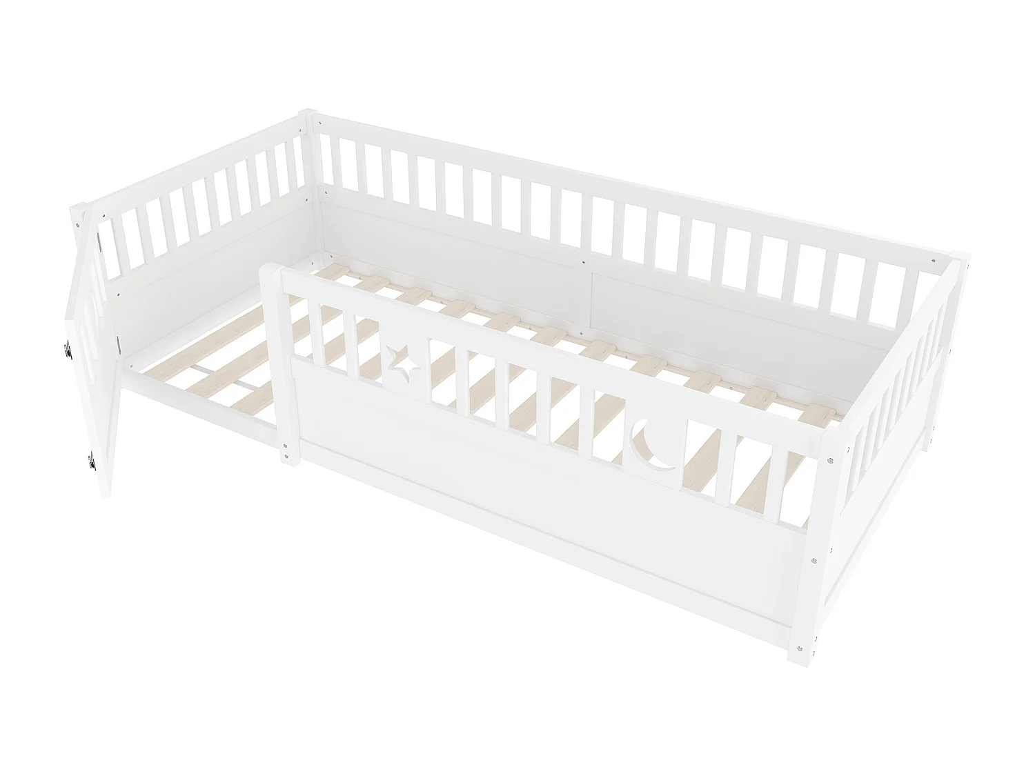 Cama infantil de 90 x 190 cm - Cama individual con barandillas de seguridad y puerta - blanca - colchón no incluido