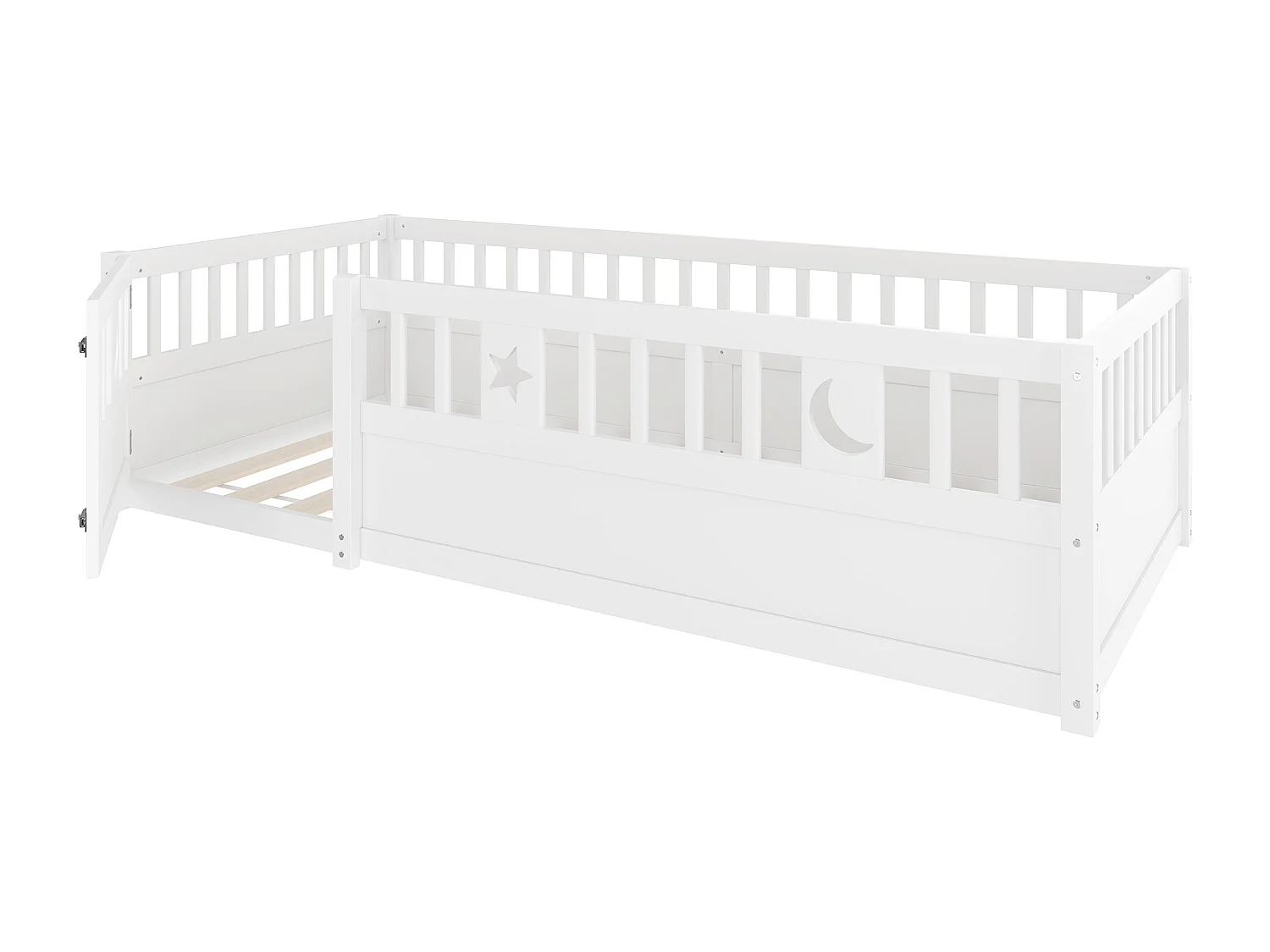 Lit enfant 90 x 190 cm - Lit simple avec barrières de sécurité et porte - blanc - matelas non inclus