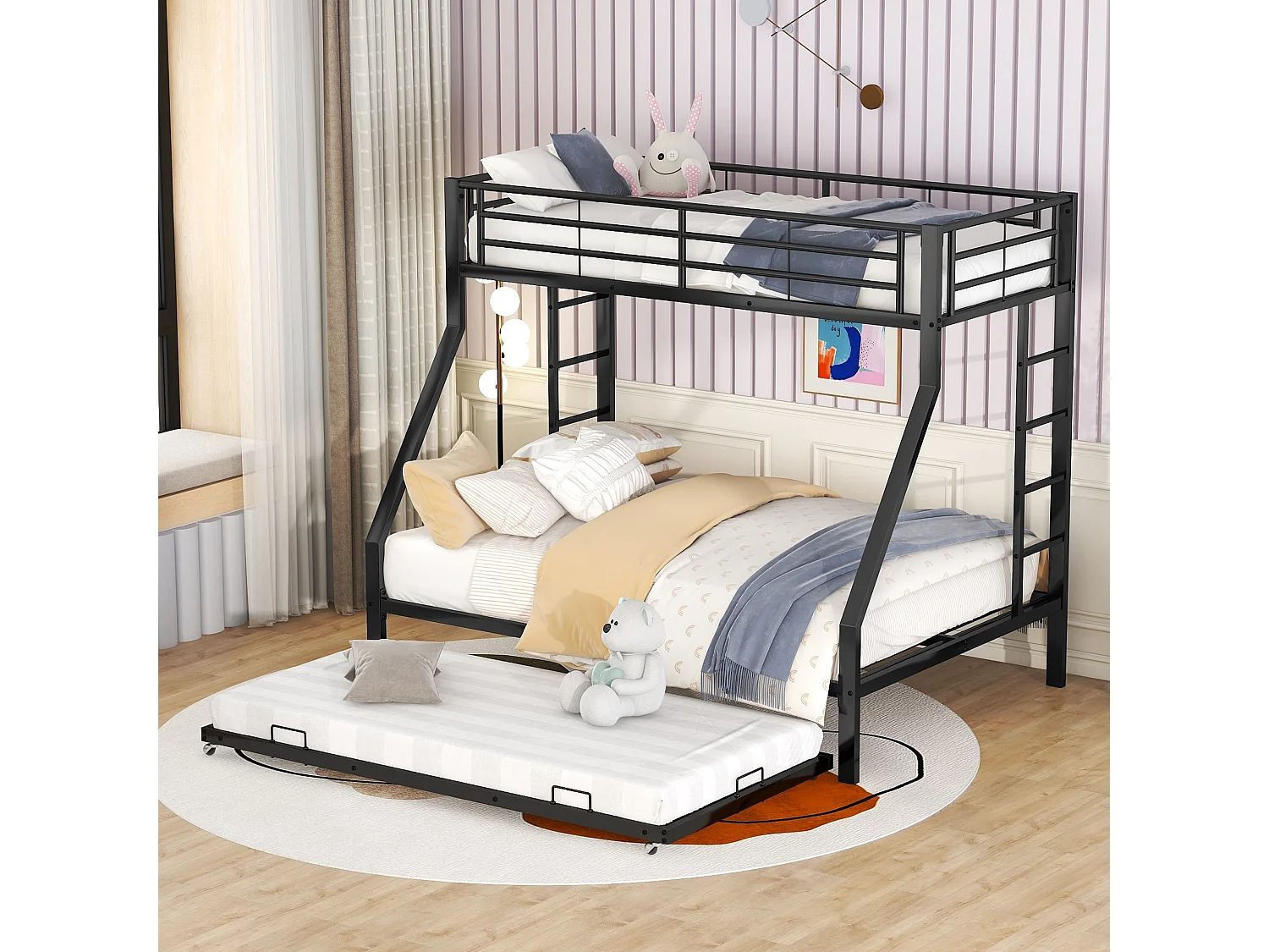 Lit superposé 90(140)x200 cm - avec sommier rabattable et double échelle - noir métal - matelas non inclus