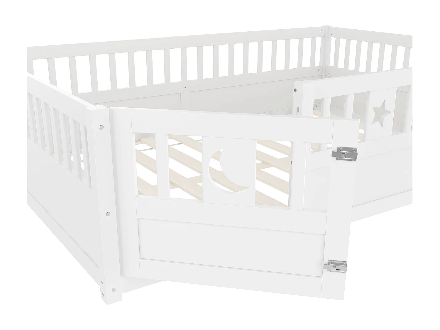 Lit enfant 140 x 190 cm - Lit adulte avec barrières de sécurité et porte - blanc - matelas non inclus