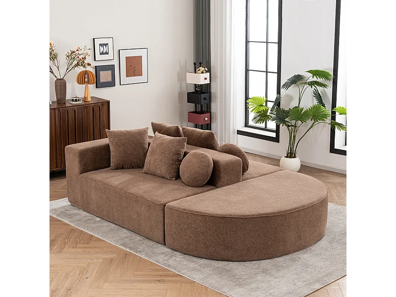 Canapé 5 places – Canapé segmenté avec 6 coussins et accoudoirs – chenille marron